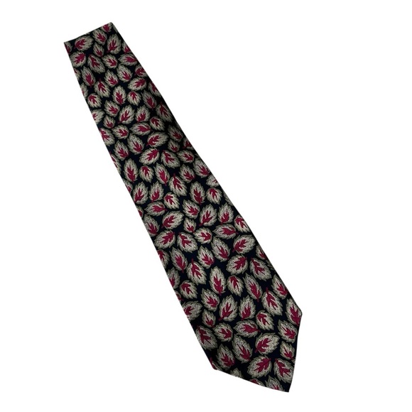 Giorgio Armani Maroon and Black Silk Tie with Leaf Pattern - Picture 1 of 3